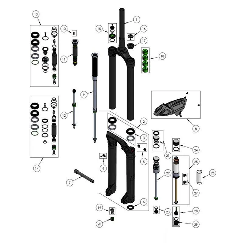 DVO Suspension D1 Ott Onyx 38 Ref 14 Servicekit, Black, One Size