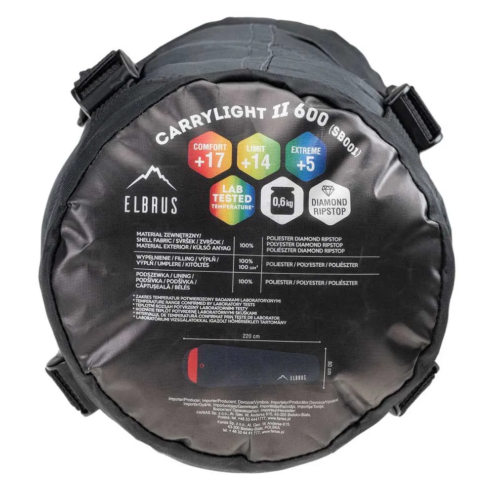 Elbrus Carrylight Ii 600 Sovsäck, Asphalt / flame scarlet, Right Zipper