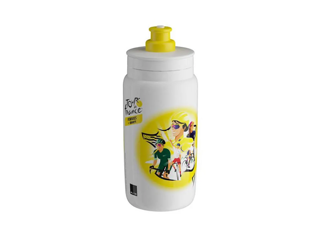 Elite Fly Teams 2025 vattenflaska 550 ml Tour de France Femmes, Gul/Vit