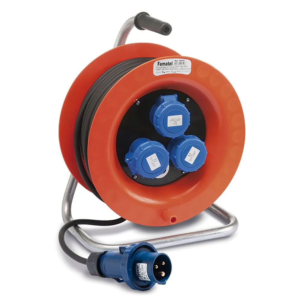 Famatel 30002 Industrial 3 Sockets Kabeltrumma, Orange, One Size Famatel 30002 Industrial 3 Sockets Kabeltrumma, Orange, One Size