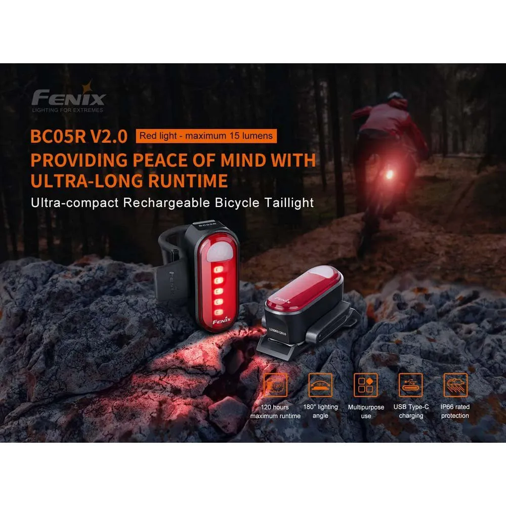 Fenix Bc05r V2.0 Bakljus, Red / black, 15 Lumens Fenix Bc05r V2.0 Bakljus, Red / black, 15 Lumens