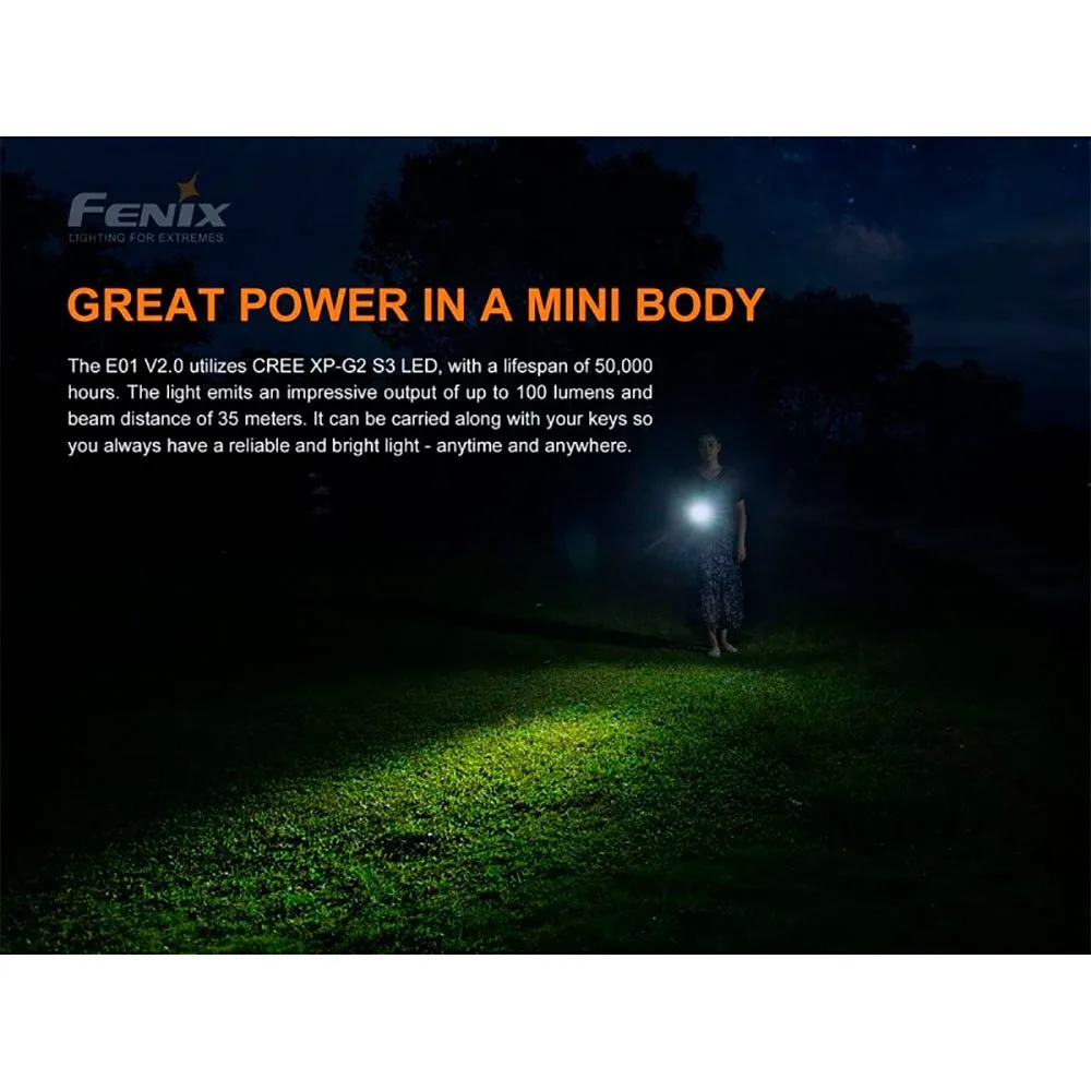 Fenix E01 V2.0 Ficklampa, Black, 100 Lumens