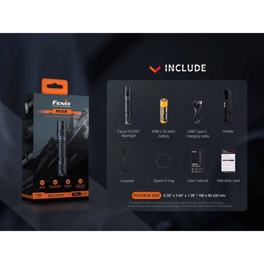 Fenix Pd35r Tactic Ficklampa, Black, 1700 Lumens