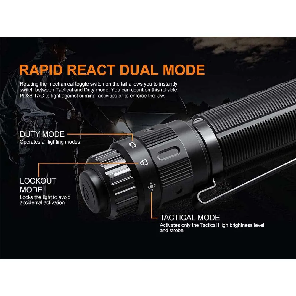 Fenix Pd36 Tac Ficklampa, Black, 3000 Lumens