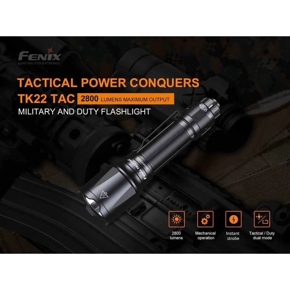 Fenix Tk22 Tac Tactic Ficklampa, Black, 2800 Lumens