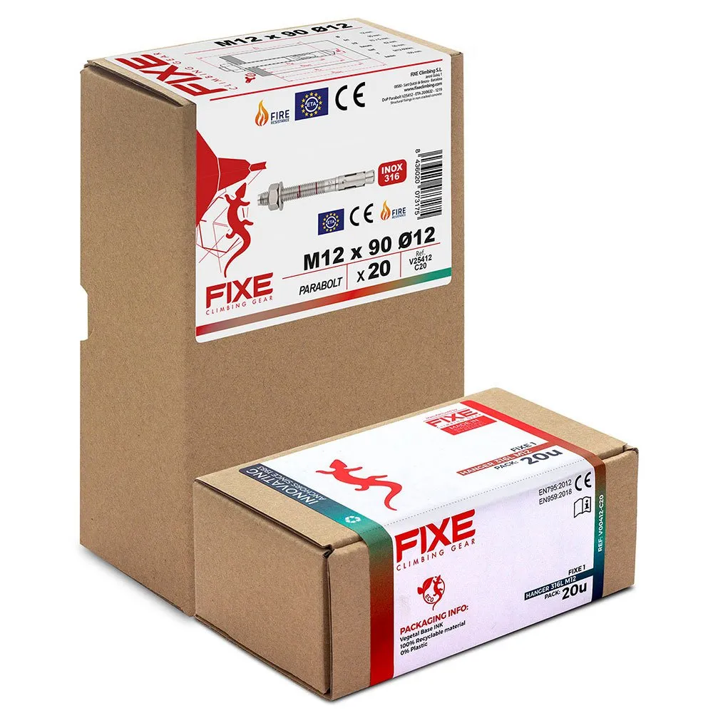 Fixe Climbing Gear Ankarplatta 1 M12+3 Parabult M12x90 Mm Förpackning 316l 316l 20 Enheter, Silver, One Size