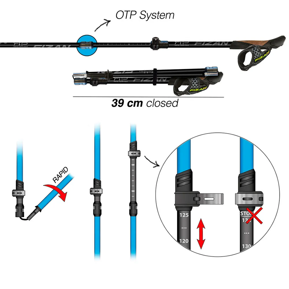 Fizan Rfp Trail Stavar, Black, 110-135cm