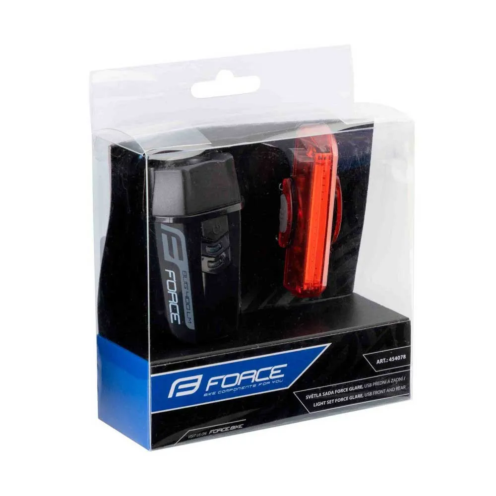 Force Glare Usb Cykellampset, Black / red, 400/160 Lumens Force Glare Usb Cykellampset, Black / red, 400/160 Lumens