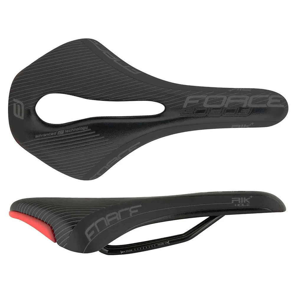Force Rik Hole+ Cykelsadel, Black, 140mm