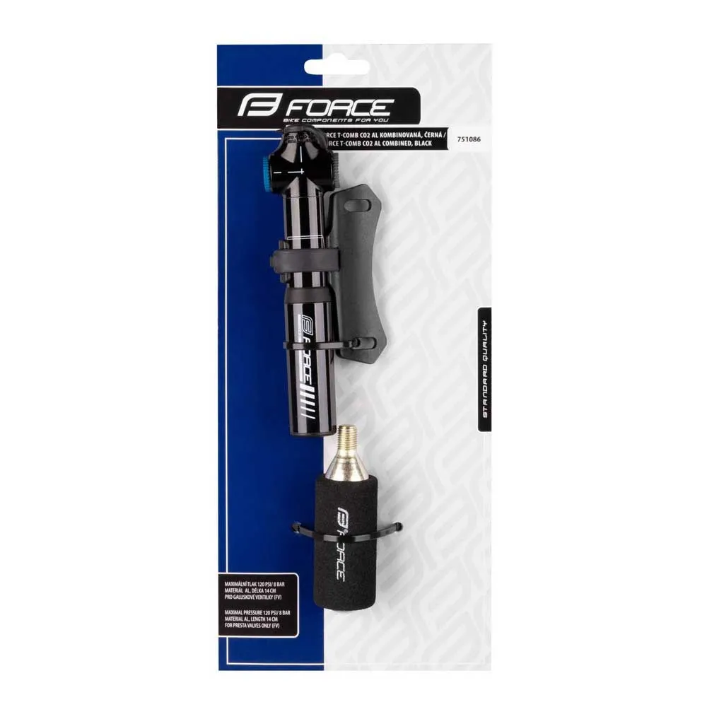 Force T-comb Co2 Presta Mini Pump, Black, One Size