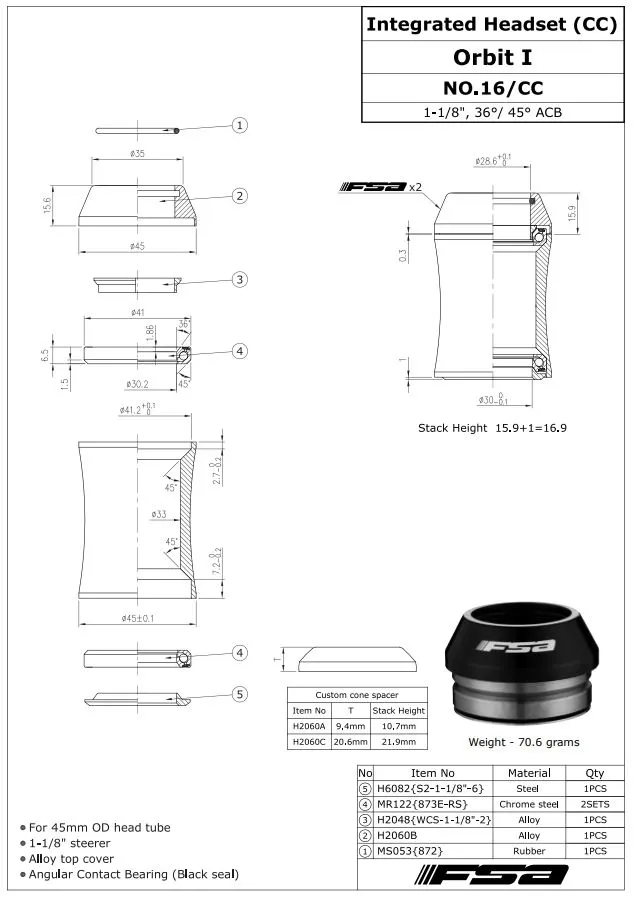 FSA Orbit I NO°16 Integrerat Styrlager