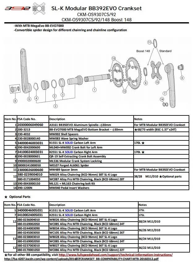 FSA SL-K Modular Vevparti, 36/26, 175mm FSA SL-K Modular Vevparti, 36/26, 175mm