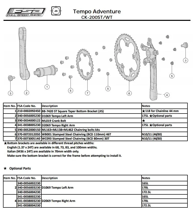 FSA Tempo Adventure Vevparti, 46/30, 172.5mm FSA Tempo Adventure Vevparti, 46/30, 172.5mm