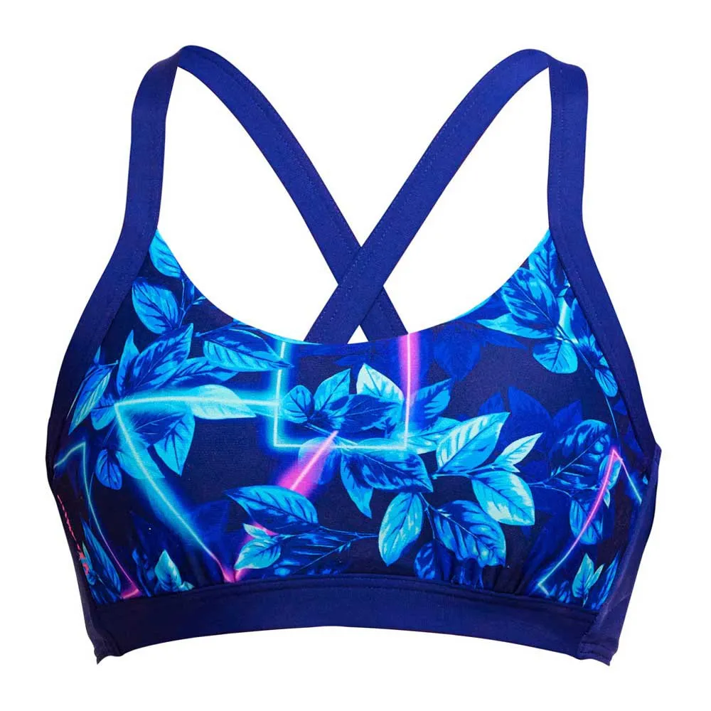 Funkita Hold Steady Crop Leaf Laser Bikinitopp female, Floral blue / pink, AUS 8 Funkita Hold Steady Crop Leaf Laser Bikinitopp female, Floral blue / pink, AUS 8