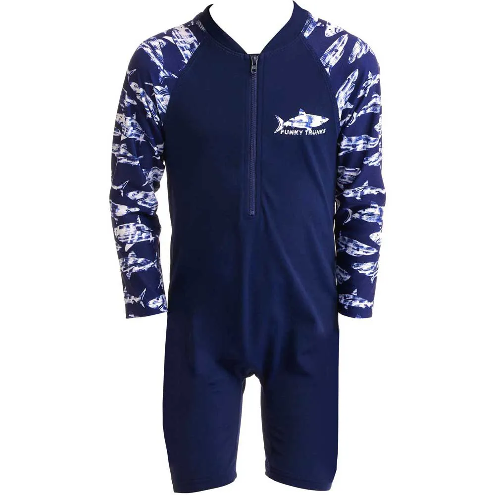 Funky Trunks Go Rompa Chompa Uv-skyddande Sparkdräkt Med Lång ärm För Barn unisex, Navy / white, 4Y Funky Trunks Go Rompa Chompa Uv-skyddande Sparkdräkt Med Lång ärm För Barn unisex, Navy / white, 4Y