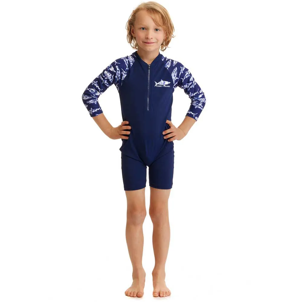 Funky Trunks Go Rompa Chompa Uv-skyddande Sparkdräkt Med Lång ärm För Barn unisex, Navy / white, 4Y Funky Trunks Go Rompa Chompa Uv-skyddande Sparkdräkt Med Lång ärm För Barn unisex, Navy / white, 4Y