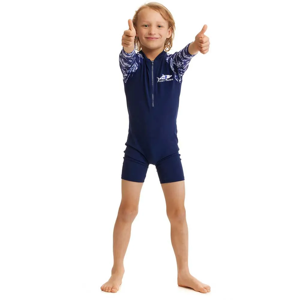 Funky Trunks Go Rompa Chompa Uv-skyddande Sparkdräkt Med Lång ärm För Barn unisex, Navy / white, 4Y Funky Trunks Go Rompa Chompa Uv-skyddande Sparkdräkt Med Lång ärm För Barn unisex, Navy / white, 4Y