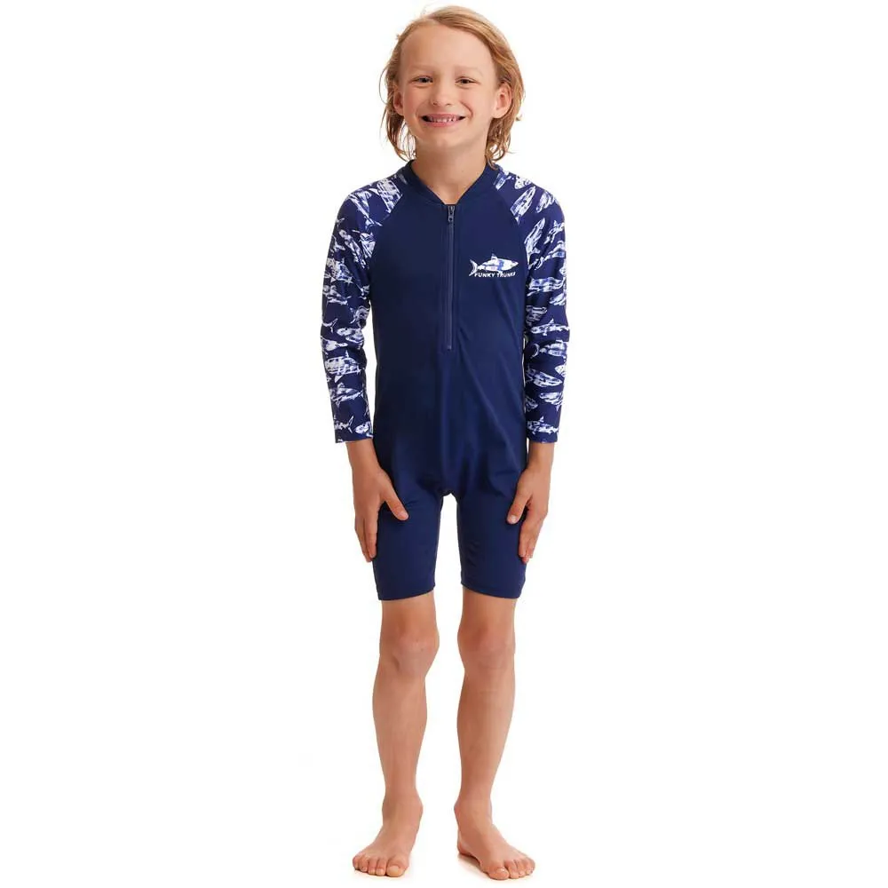 Funky Trunks Go Rompa Chompa Uv-skyddande Sparkdräkt Med Lång ärm För Barn unisex, Navy / white, 4Y Funky Trunks Go Rompa Chompa Uv-skyddande Sparkdräkt Med Lång ärm För Barn unisex, Navy / white, 4Y