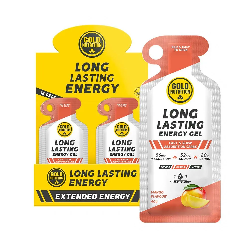 Gold Nutrition Long Lasting Låda Med Energigeler Mango 40g 16 Enheter, White / orange, One Size