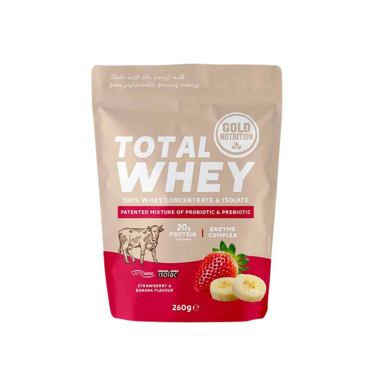 Gold Nutrition Total Whey Protein, Strawberry and banana, 260g