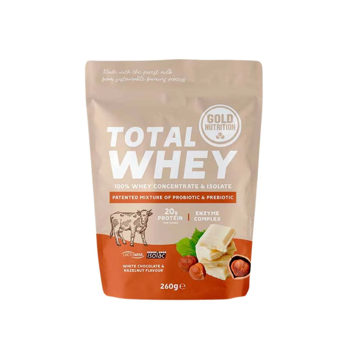 Gold Nutrition Total Whey Protein, White chocolate and hazelnut, 260g