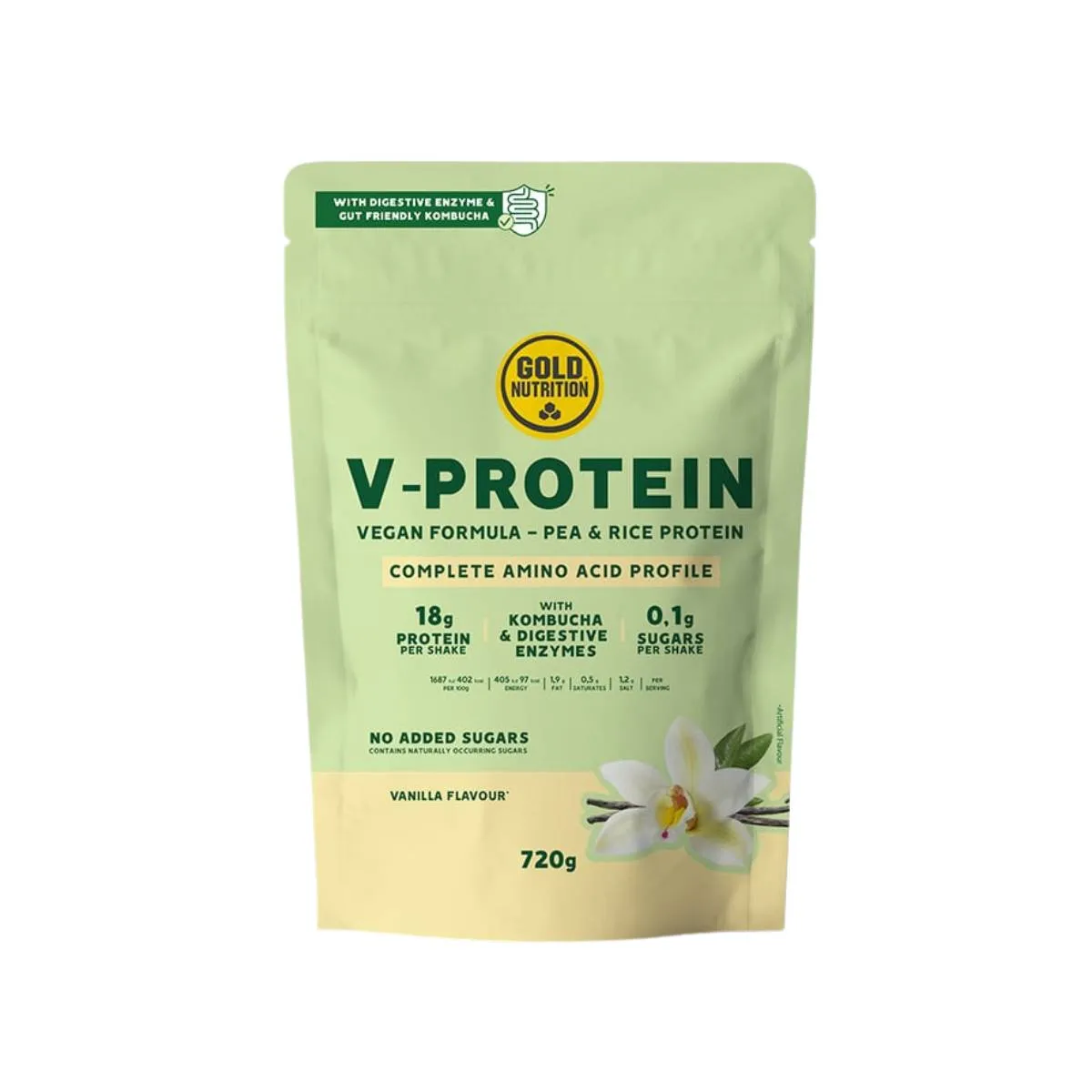 Gold Nutrition V-Protein Kombucha, Kombucha vanilla, 720g Gold Nutrition V-Protein Kombucha, Kombucha vanilla, 720g