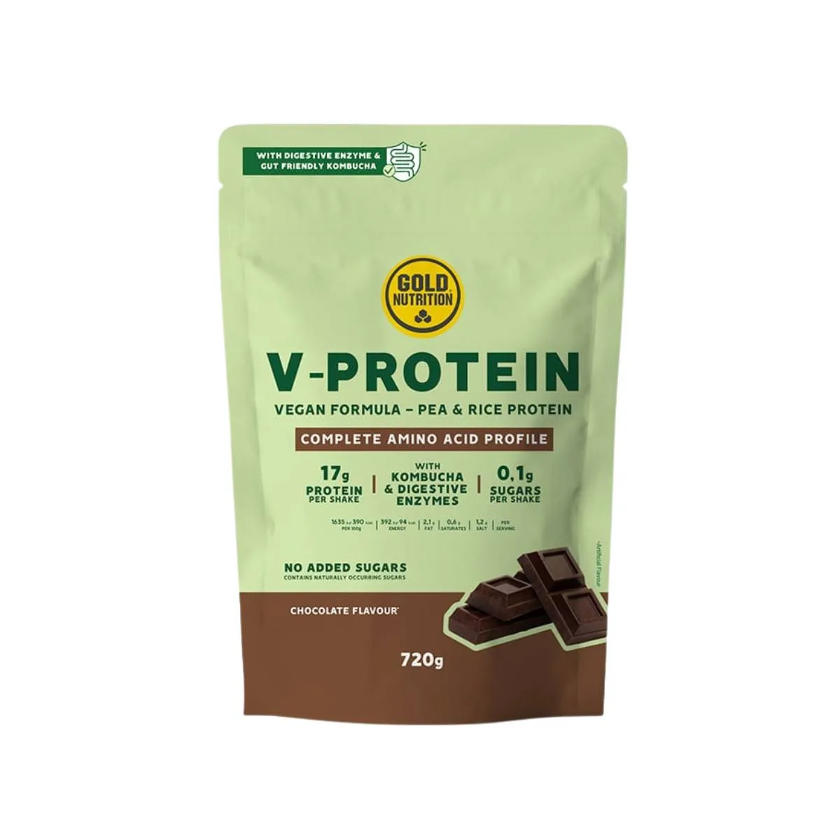Gold Nutrition V-Protein Kombucha, Kombucha vegan protein chocolate, 720g