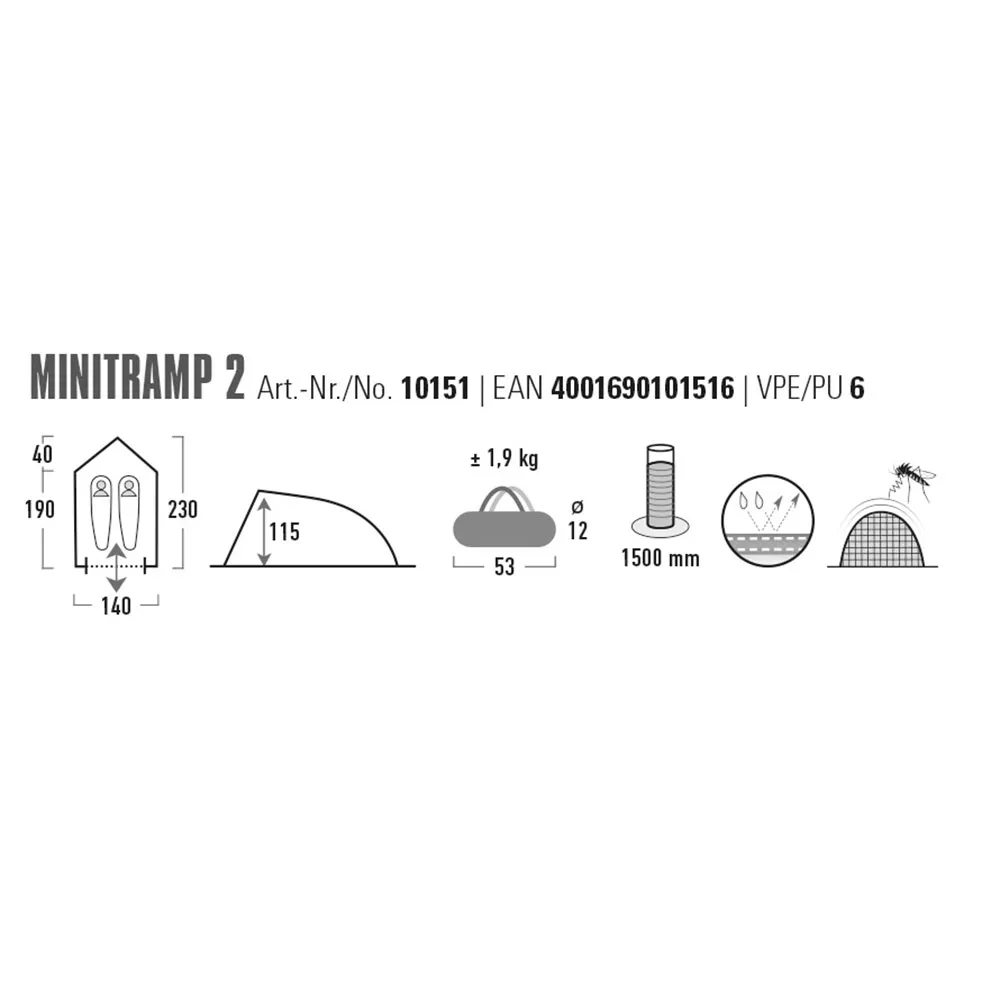 High Peak Minitramp 2 Tält, Black, 2 Platser