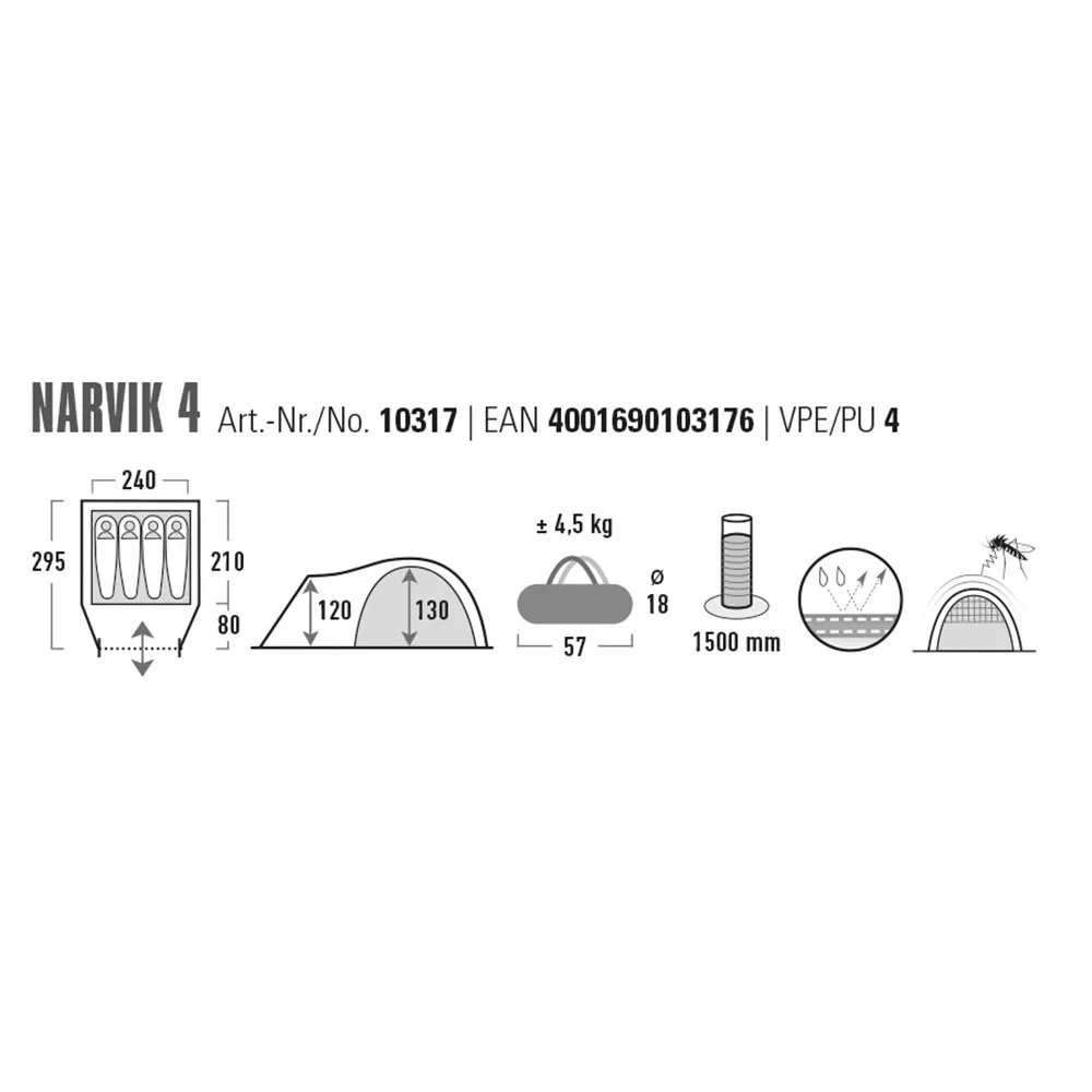 High Peak Narvik 4 Tält, Blue / grey, 4 Platser