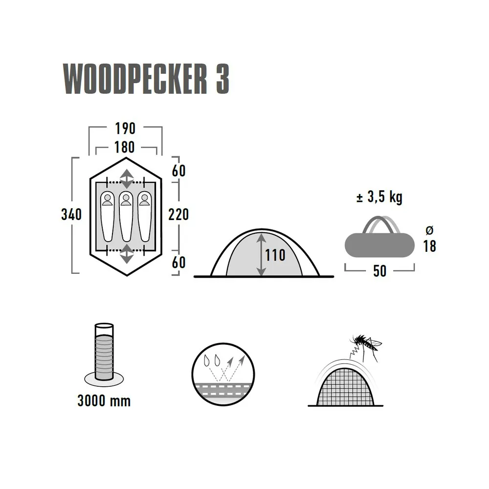 High Peak Woodpecker 3 Tält, Pesto / red, 3 Platser