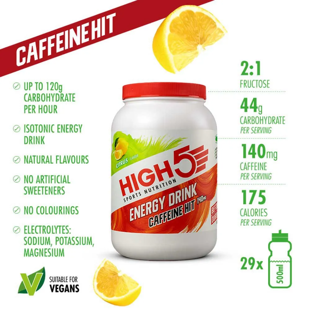 High5 Caff Hit 140mg Energidryckspulver Citrusfrukter 1.4kg, White / red, One Size