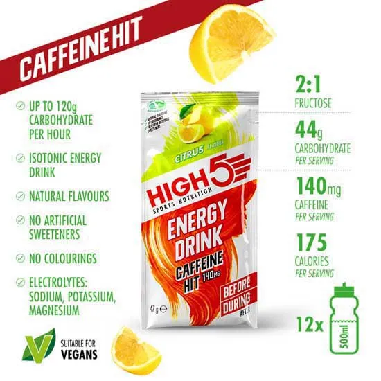 High5 Caff Hit Energidryck Engångsdos Förpackning Citrusfrukter 47g 12 Enheter, White / red, One Size High5 Caff Hit Energidryck Engångsdos Förpackning Citrusfrukter 47g 12 Enheter, White / red, One Size