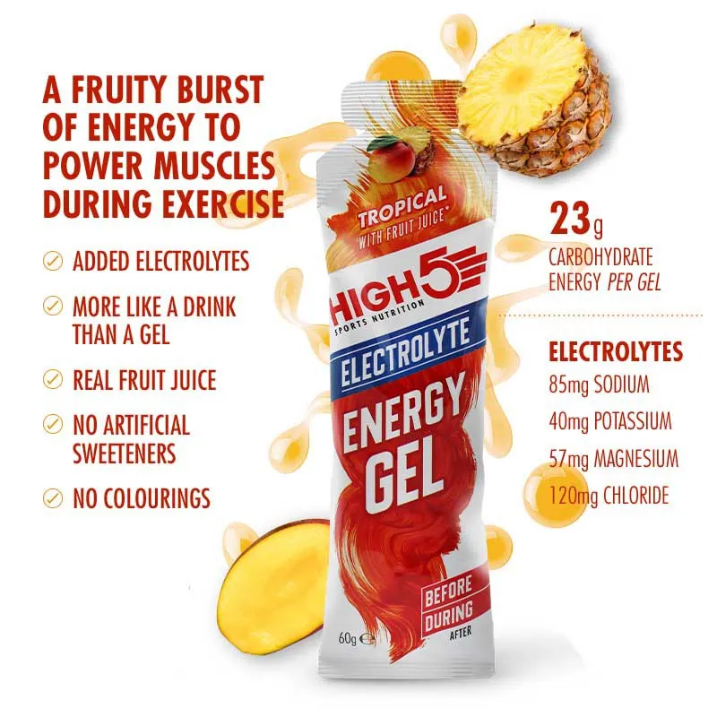 High5 Electrolyte Låda Med Energigeler Tropisk 60g 20 Enheter, White / red, One Size