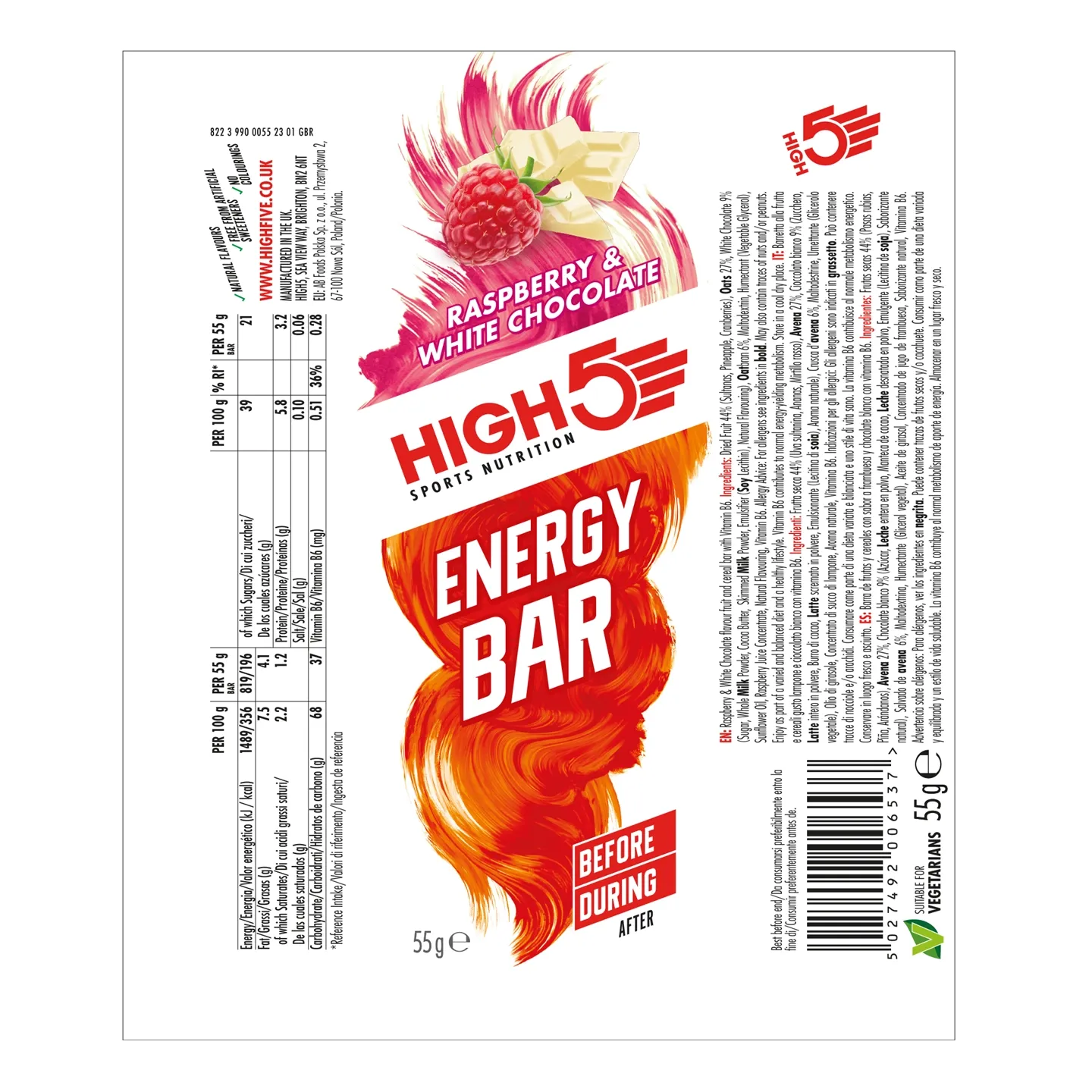 High5 Hallon/Vit Choklad Energibar High5 Hallon/Vit Choklad Energibar