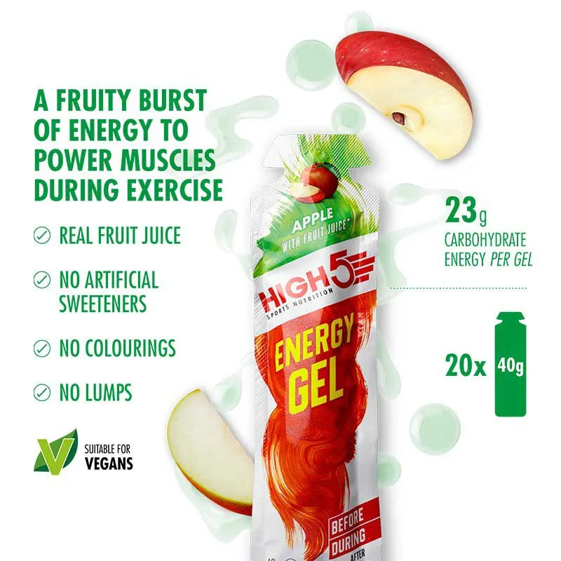 High5 Låda Med Energigeler äpple 40g 20 Enheter, White / red, One Size