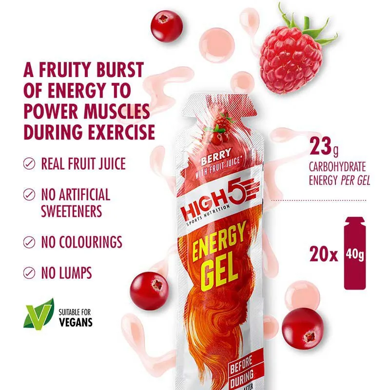 High5 Låda Med Energigeler Bär 40g 20 Enheter, White / red, One Size