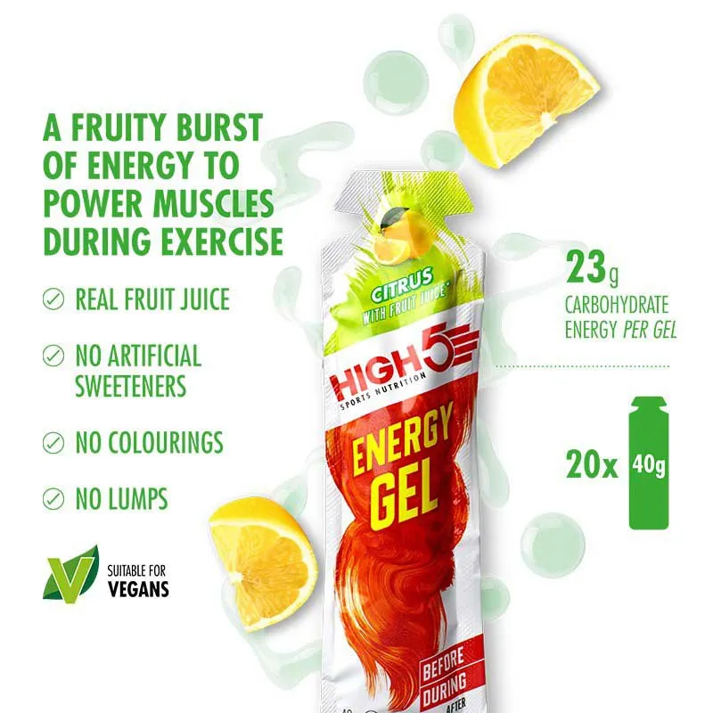 High5 Låda Med Energigeler Citrus 40g 20 Enheter, White / red, One Size