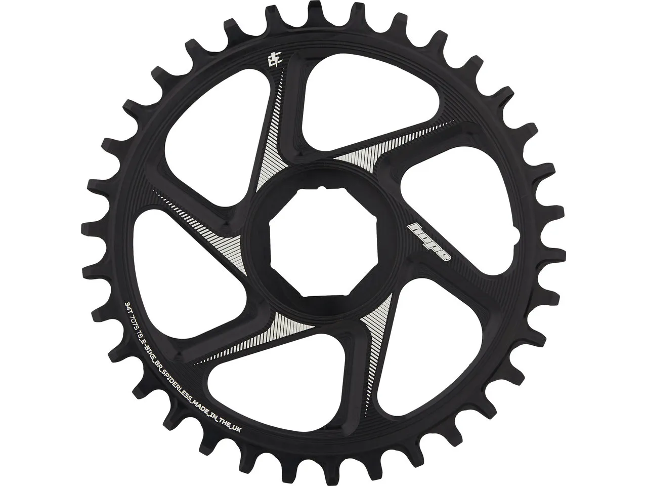 Hope R22 Spiderless Direct Mount E-Bike Kettenblatt für Brose, Black, 34t