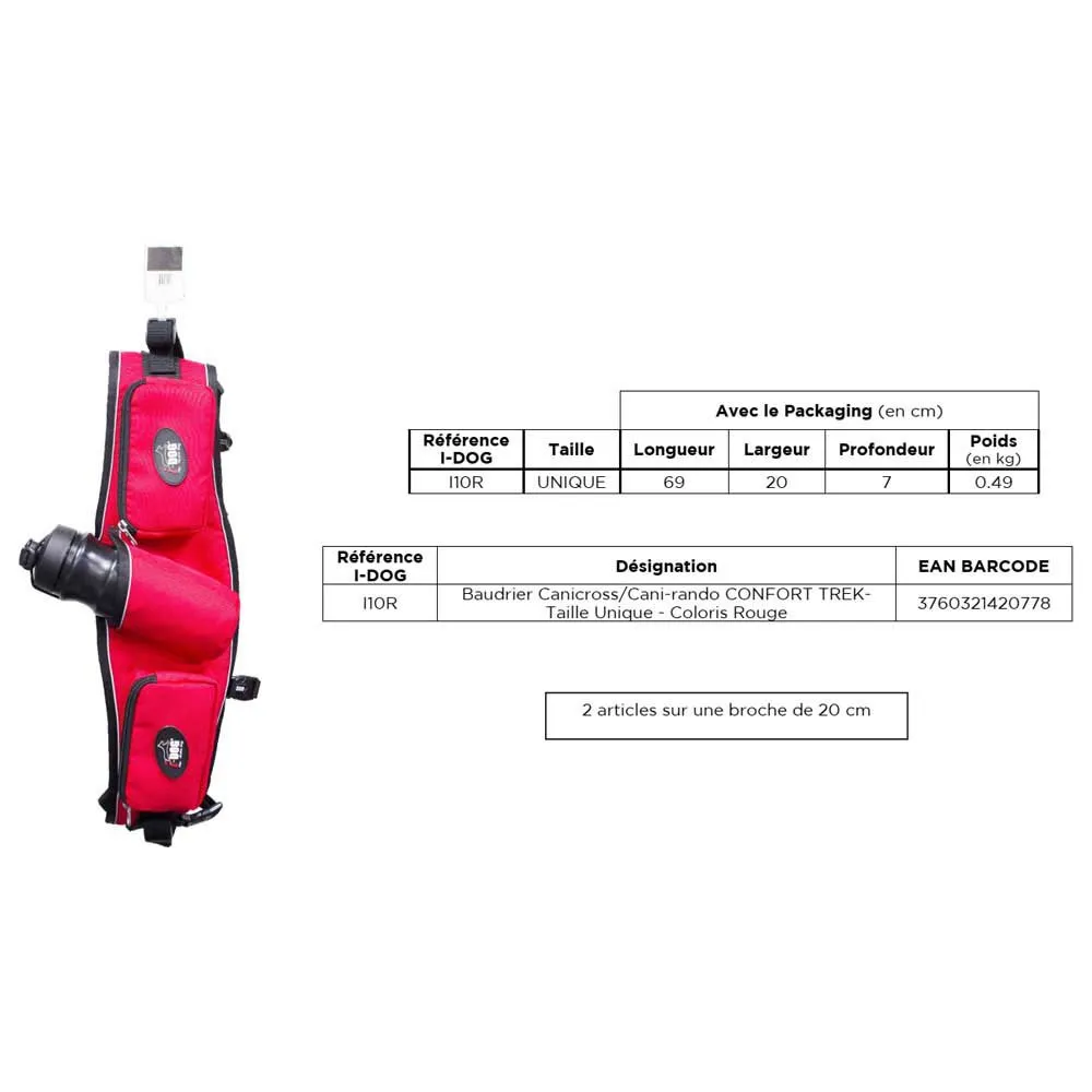 I-dog Canicross Confort Hundsele, Red, One Size