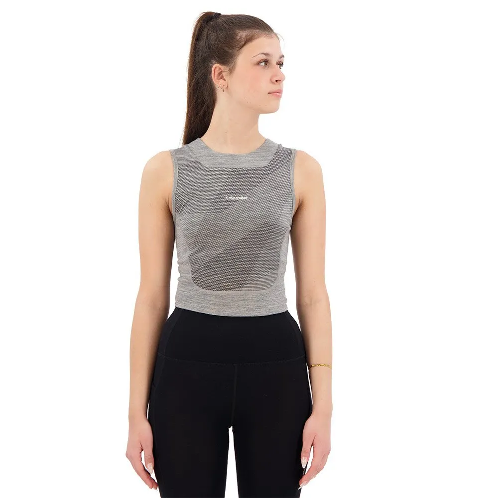 Icebreaker Zoneknit™ Cropped Geodetic ärmlös T-shirt, Metro hthr / black / aop
