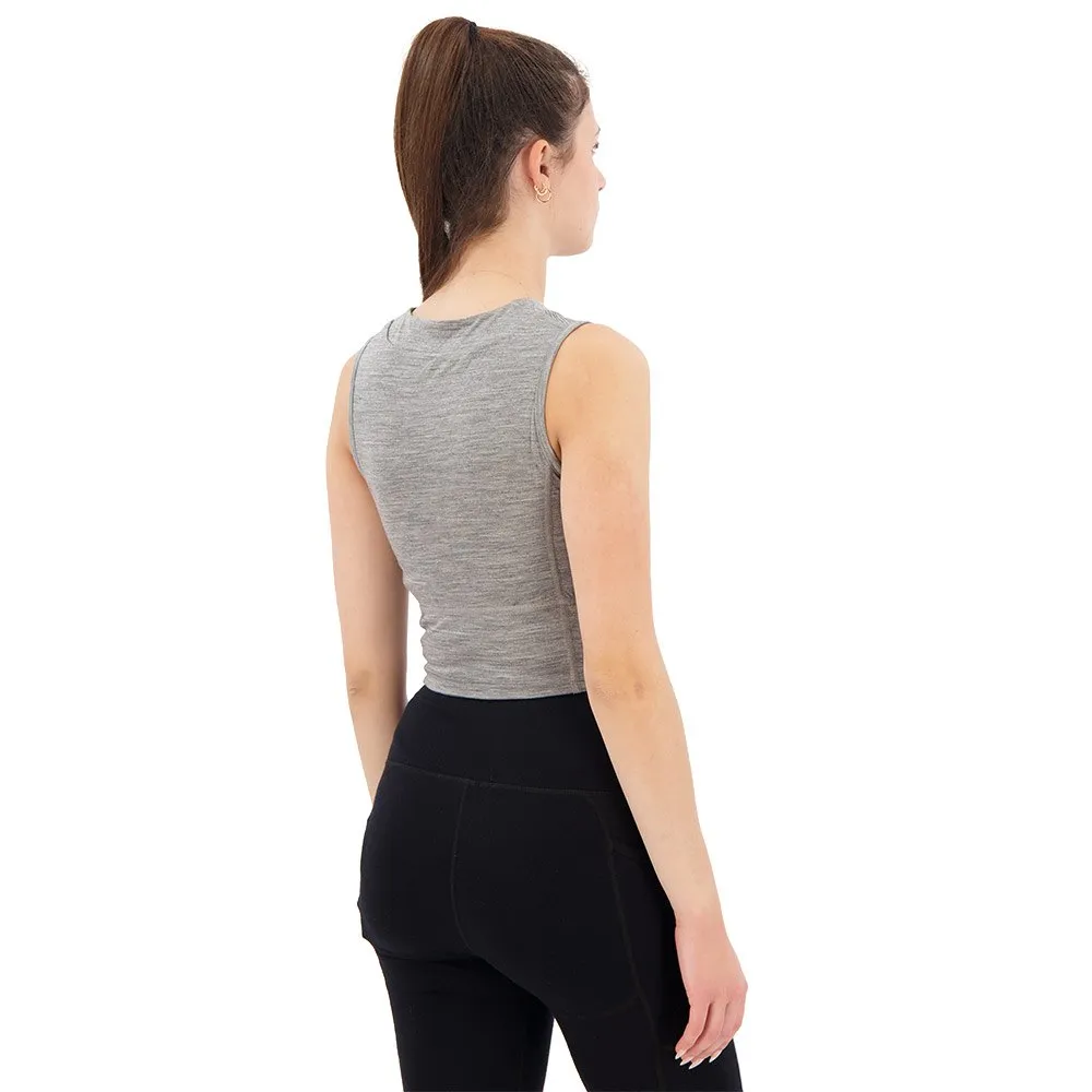 Icebreaker Zoneknit™ Cropped Geodetic ärmlös T-shirt, Metro hthr / black / aop