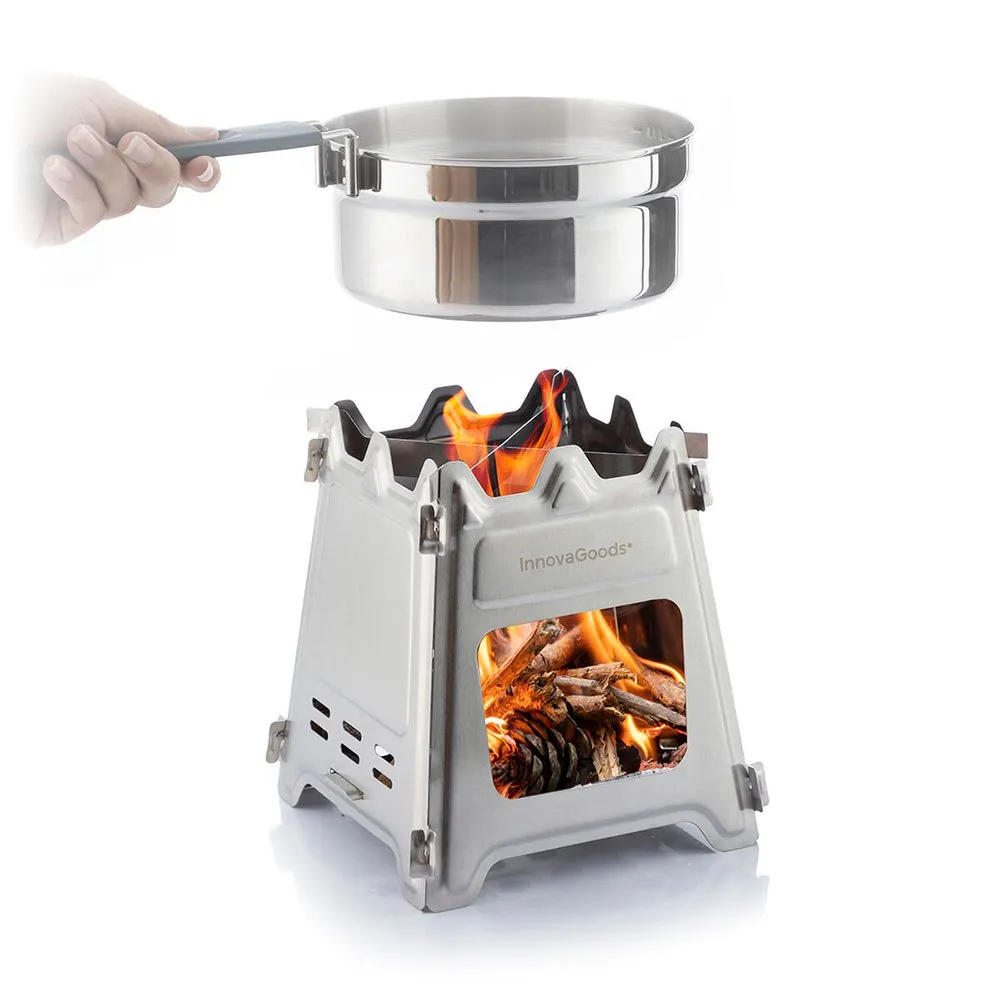 Innova Hopfällbar Vedspis För Camping, Silver, One Size