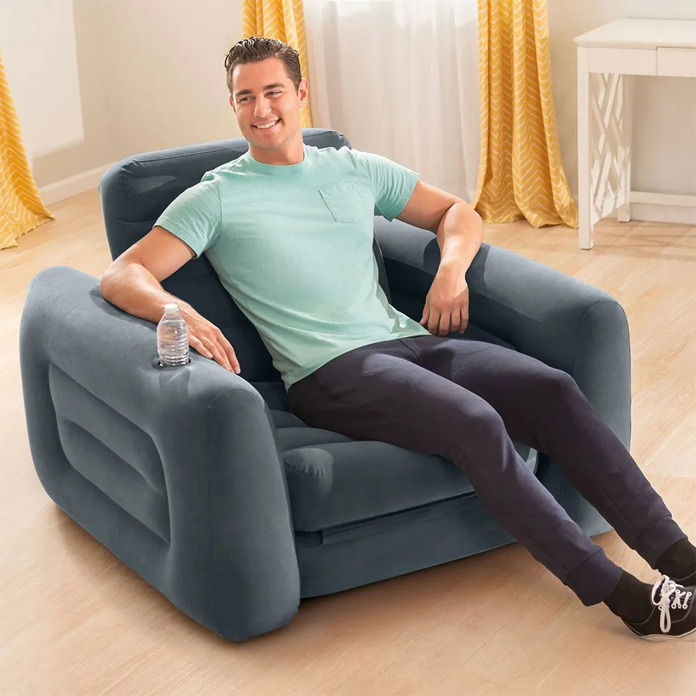 Intex 2-i-1 Uppblåsbar Stol Säng unisex, Grey, 117 x 224 x 66cm