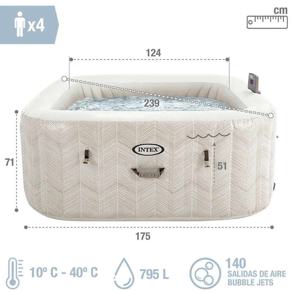 Intex 28446 Purespa Chevron Deluxe 4p 175x175x28 Cm Uppblåsbart Spa unisex, Beige, 795L