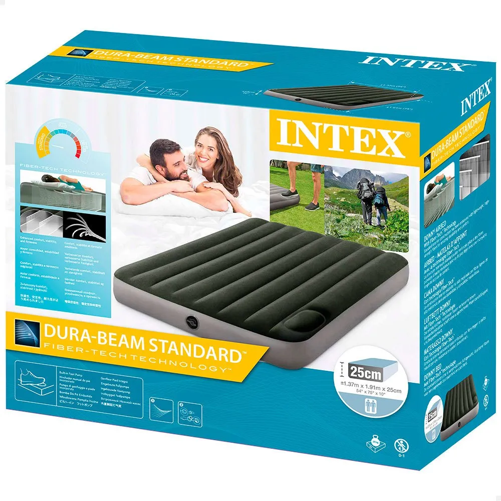 Intex Downy Fiber-tech Dubbel Luftmadrass, Green / grey, 137 x 191 x 25cm