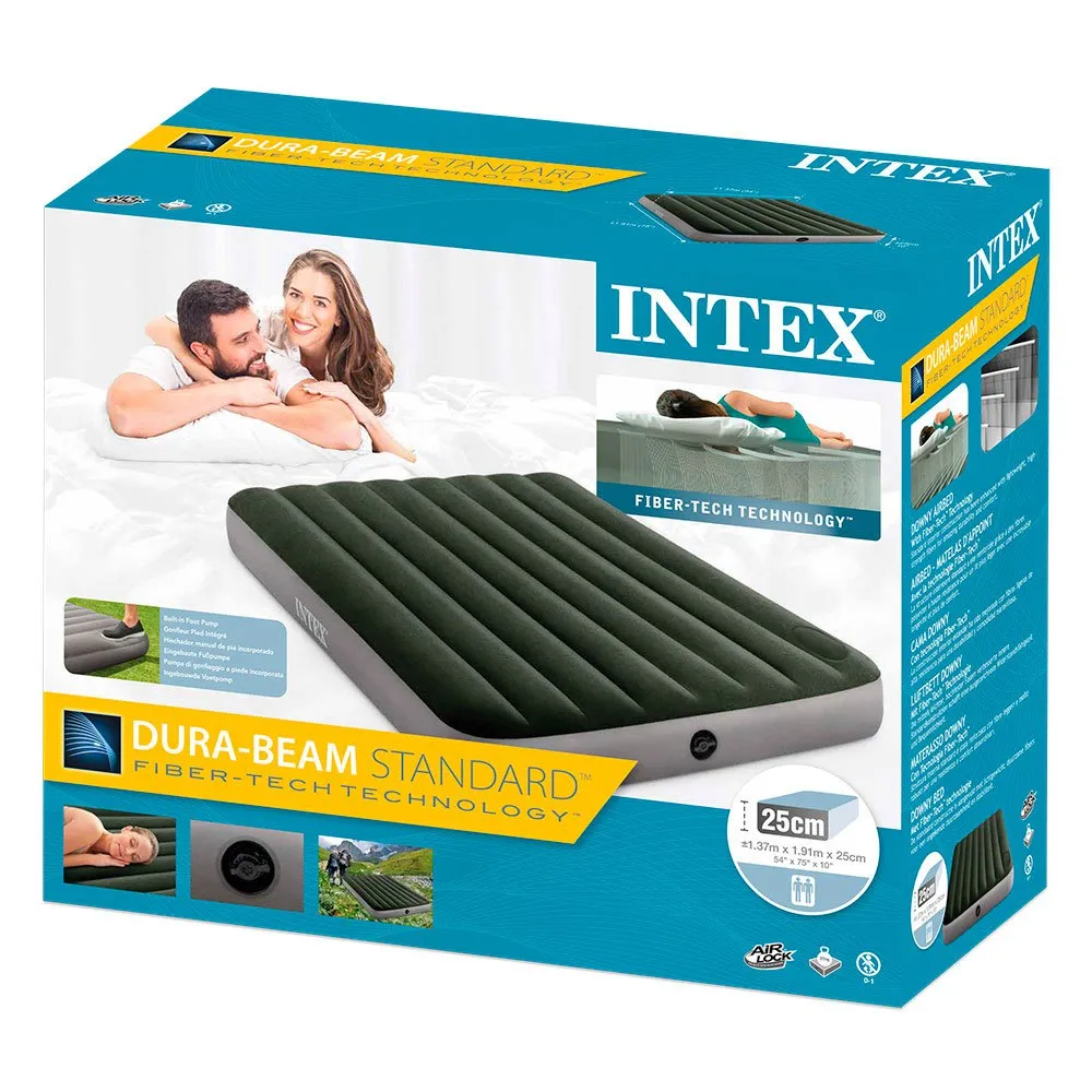 Intex Downy Fiber-tech Dubbel Luftmadrass, Green / grey, 137 x 191 x 25cm