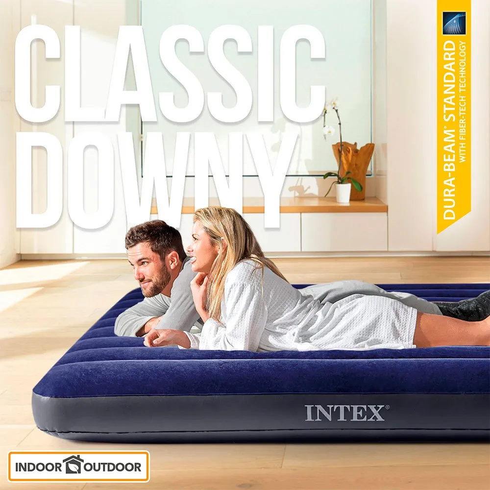 Intex Dura-beam Classic Downy Dubbel Luftmadrass, Blue, 191 x 137 x 25cm