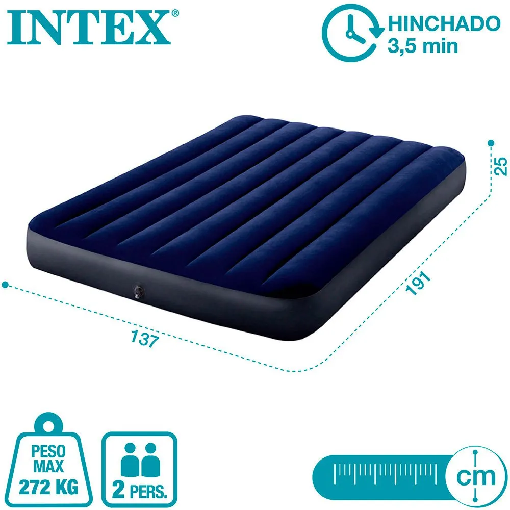 Intex Dura-beam Classic Downy Dubbel Luftmadrass, Blue, 191 x 137 x 25cm