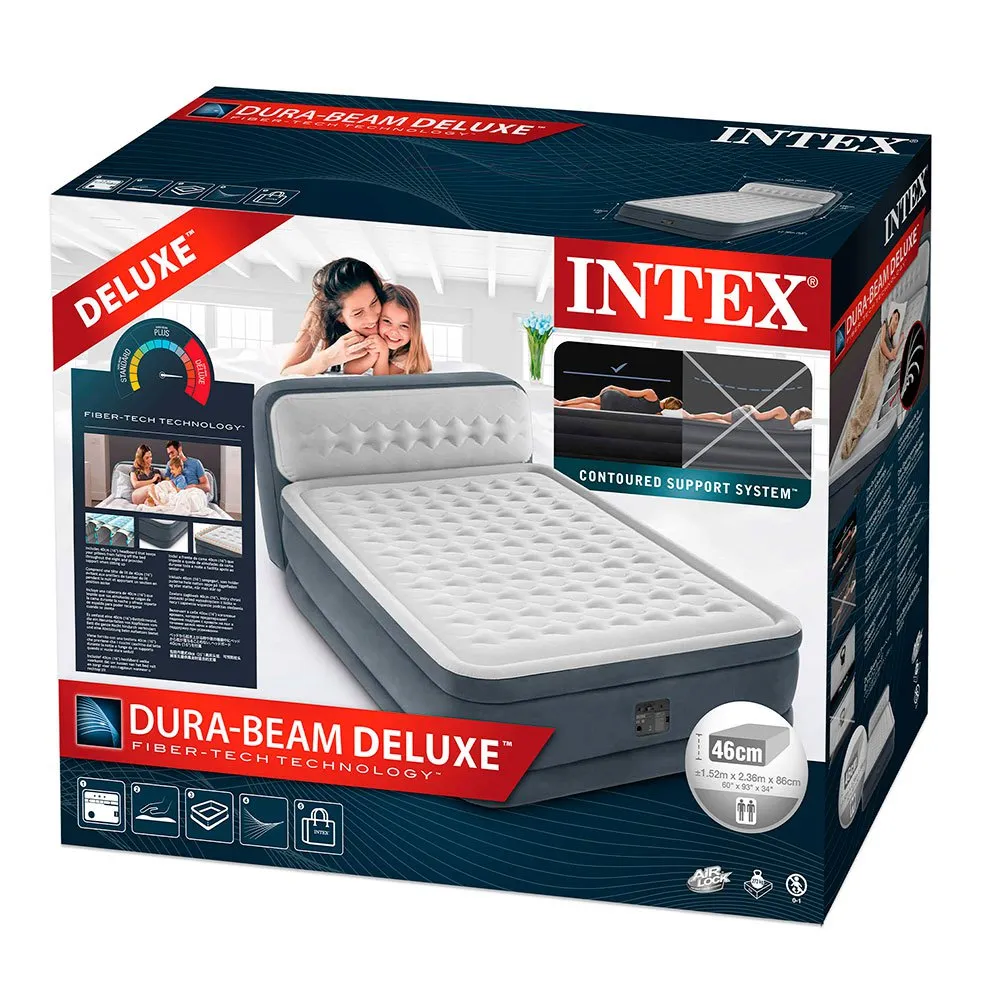 Intex Dura Beam Deluxe Ultra Plush Luftmadrass, Grey, 152 x 236 x 86cm
