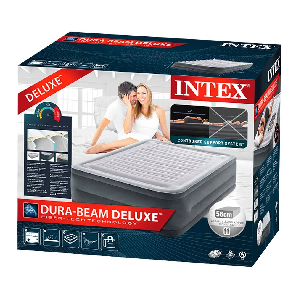 Intex Dura-beam Plus Comfortplush Luftmadrass, Grey, 152 x 203 x 56cm